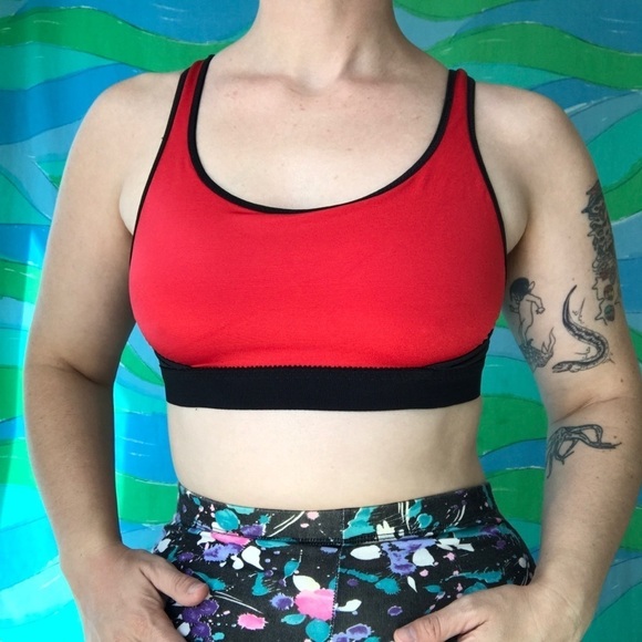 ❤️ VINTAGE 90s colorblock red black crop top bra - Picture 1 of 4